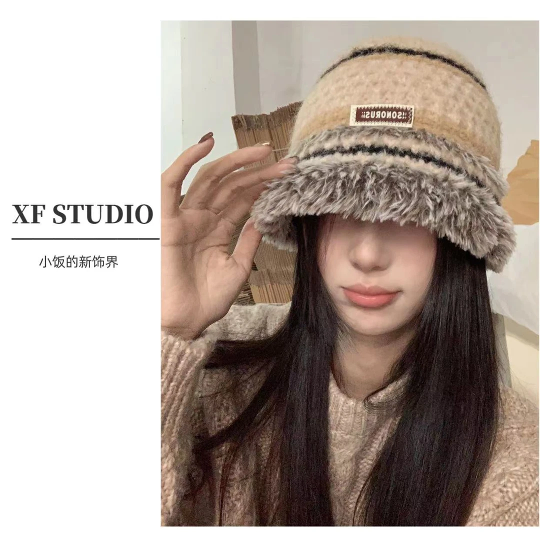 【XF STUDIO】小饭秋冬新款毛绒保暖渔夫帽帽