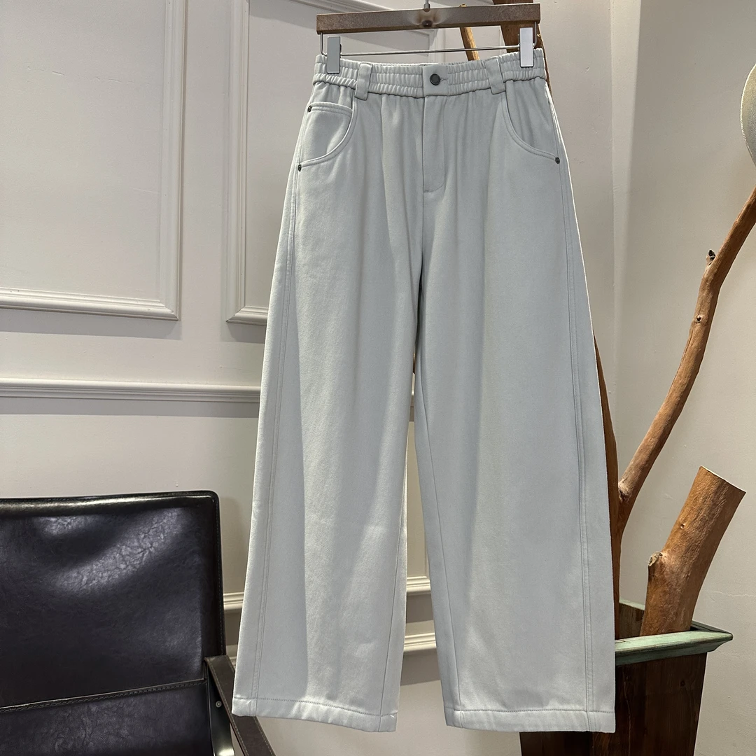 冬季新款加毛加厚休闲长裤美式复古重工水洗棉松紧腰宽松