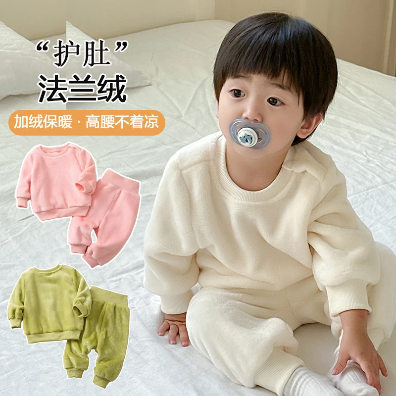 2023新款儿童法兰绒套装秋冬季婴幼儿保暖家居服宝宝百搭睡衣热卖