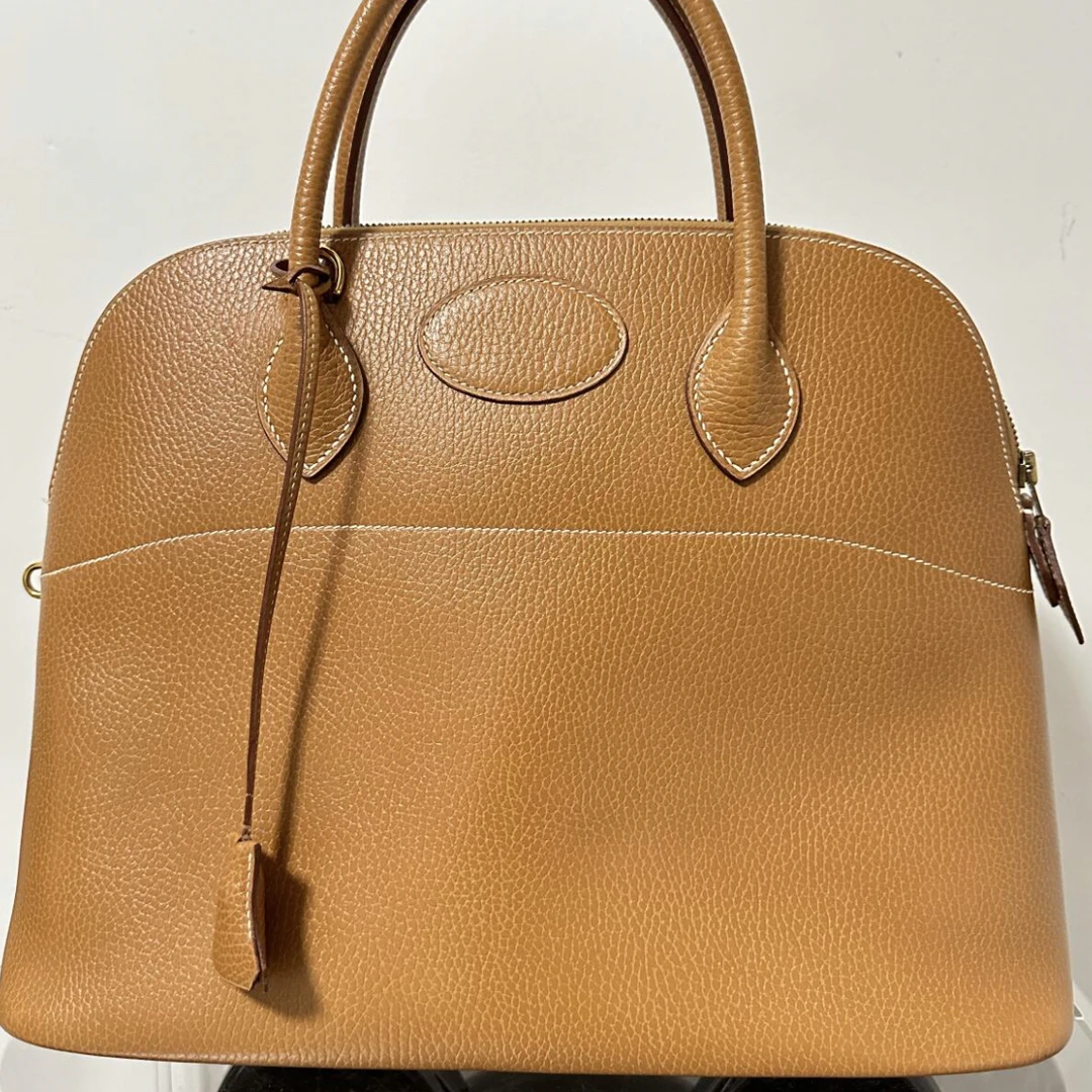 99新 Hermes/爱马仕 保龄球35金棕金扣阿登皮W手提包