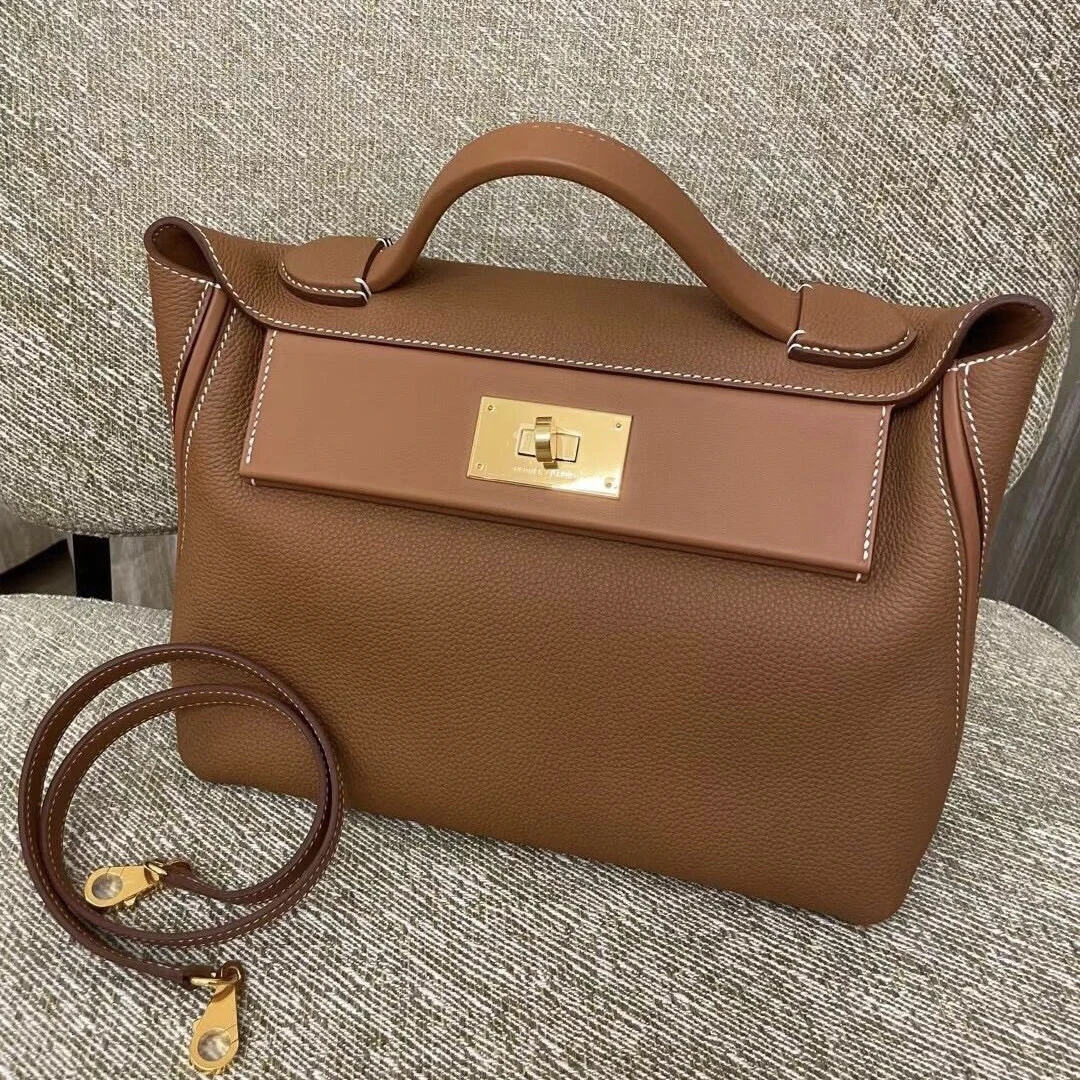99新 Hermes/爱马仕 2424 29金棕金扣tc皮Z单肩包