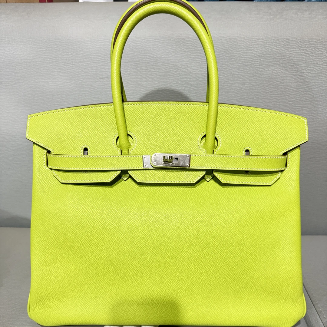 99新 Hermes/爱马仕 birkin35奇异果绿银扣框N刻epsom手提包时尚