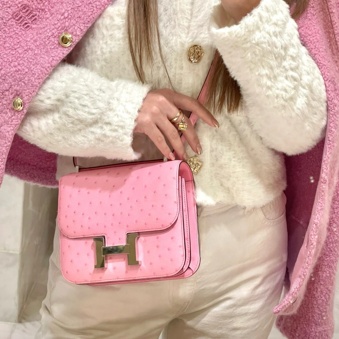 全新未使用 Hermes/爱马仕 康康19泡泡粉银扣B单肩包
