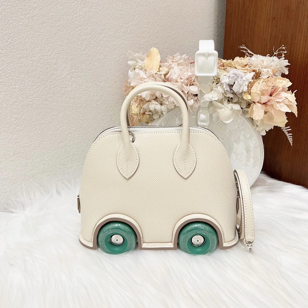 99新 Hermes/爱马仕 mini bolide保龄球车轮子奶昔白U单肩包
