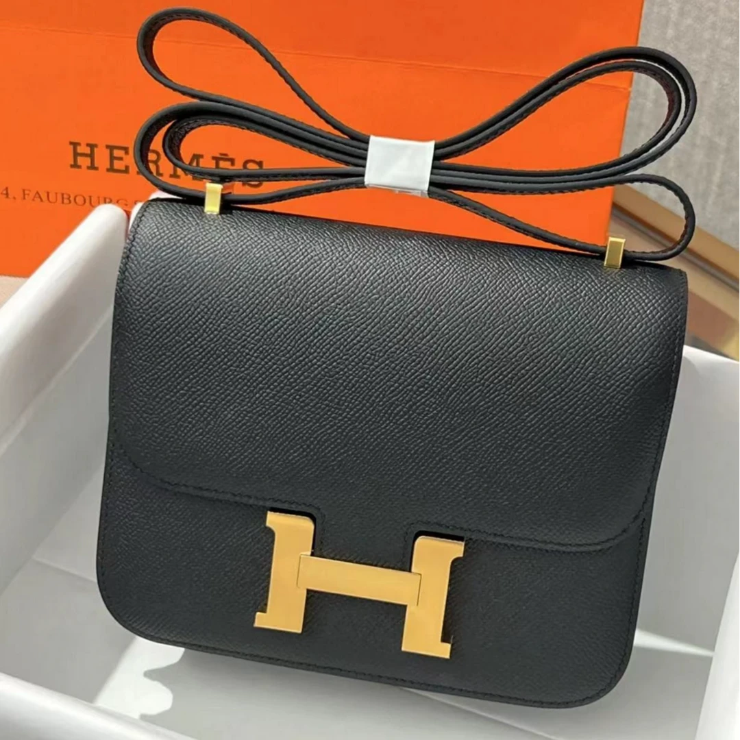 99新 Hermes/爱马仕 康康19黑金扣Z刻epsom单肩包