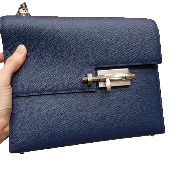 99新 Hermes/爱马仕 插销包23午夜蓝银扣Z刻单肩包时尚女士大号