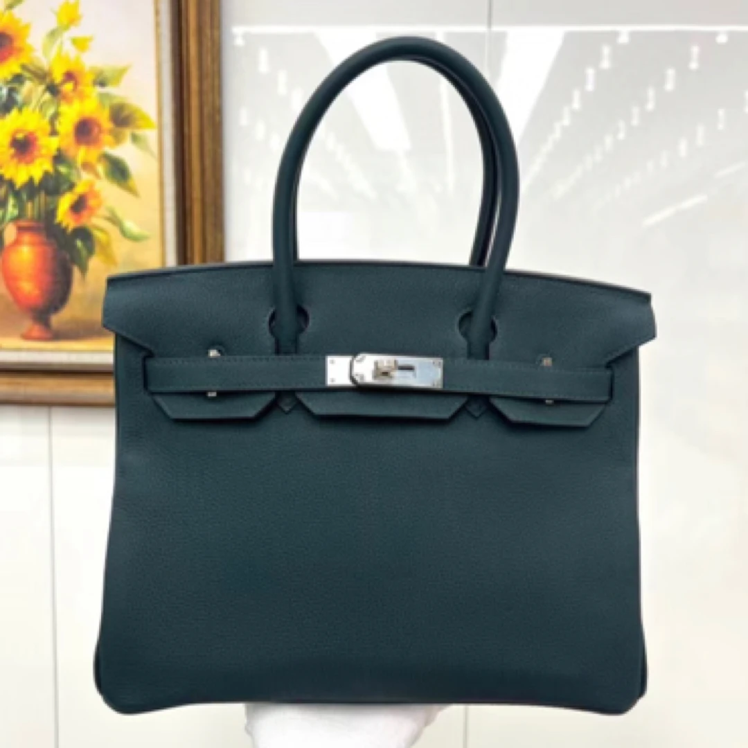 99新 Hermes/爱马仕 birkin30卢梭绿银扣togo皮D手提包
