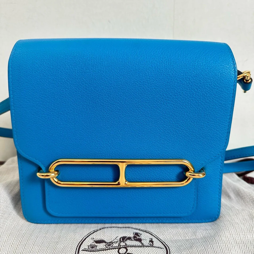 99新 Hermes/爱马仕 roulis猪鼻子18法国蓝金扣ec皮x单肩包