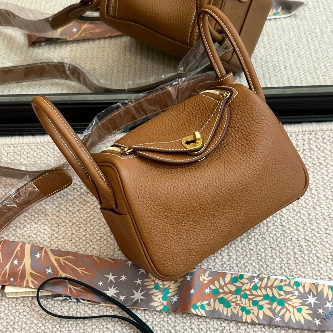 99新 Hermes/爱马仕 【老于】minilindy金棕金扣tc皮b单肩包