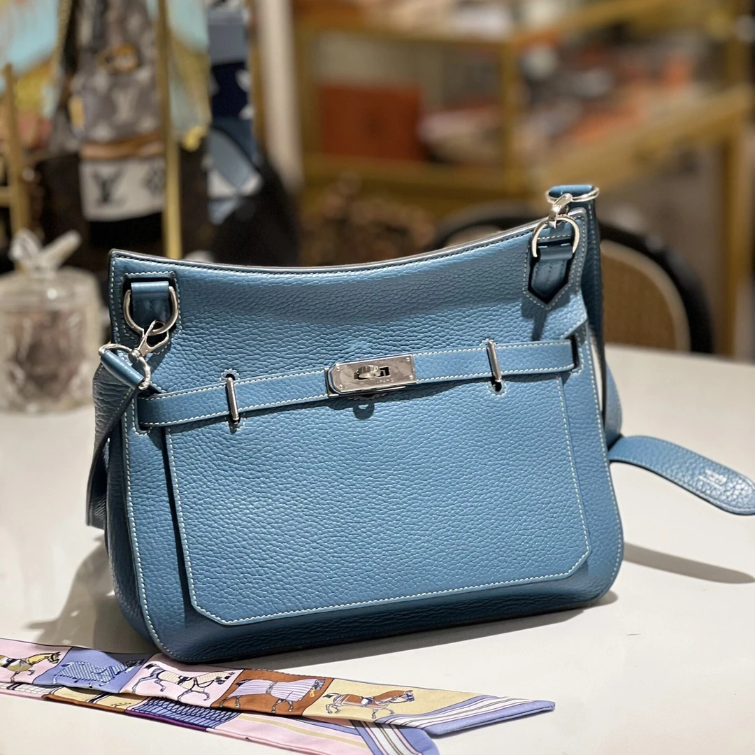 99新 Hermes/爱马仕 吉普赛28牛仔蓝银扣tc皮r单肩包