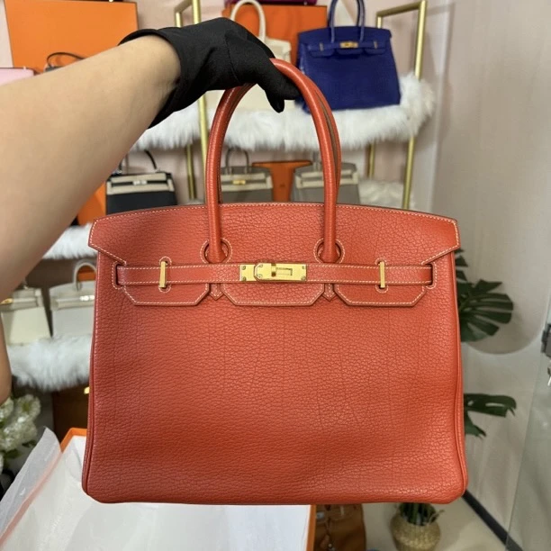 99新 Hermes/爱马仕 birkin35三文鱼金扣togo皮Q手提包