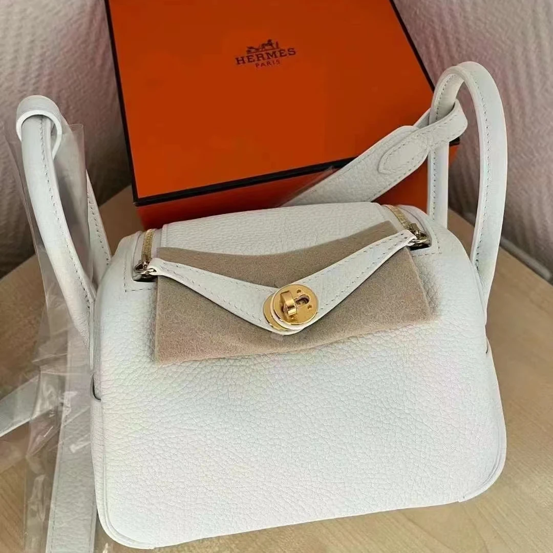 全新未使用 Hermes/爱马仕  minilindy新白色(0u）金扣单肩包 B刻