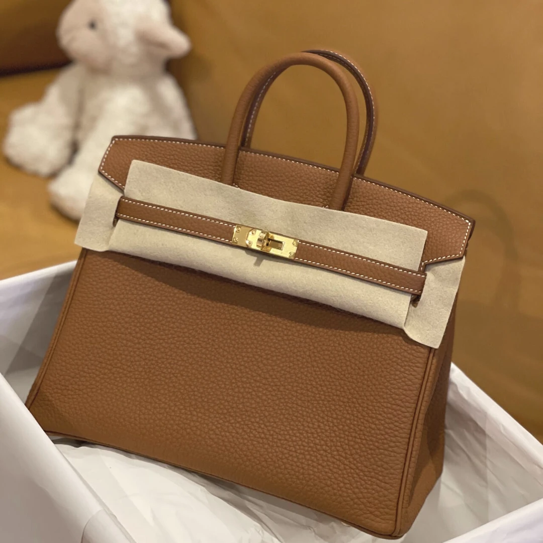 99新 Hermes/爱马仕 birkin25金棕金扣togo皮Y手提包