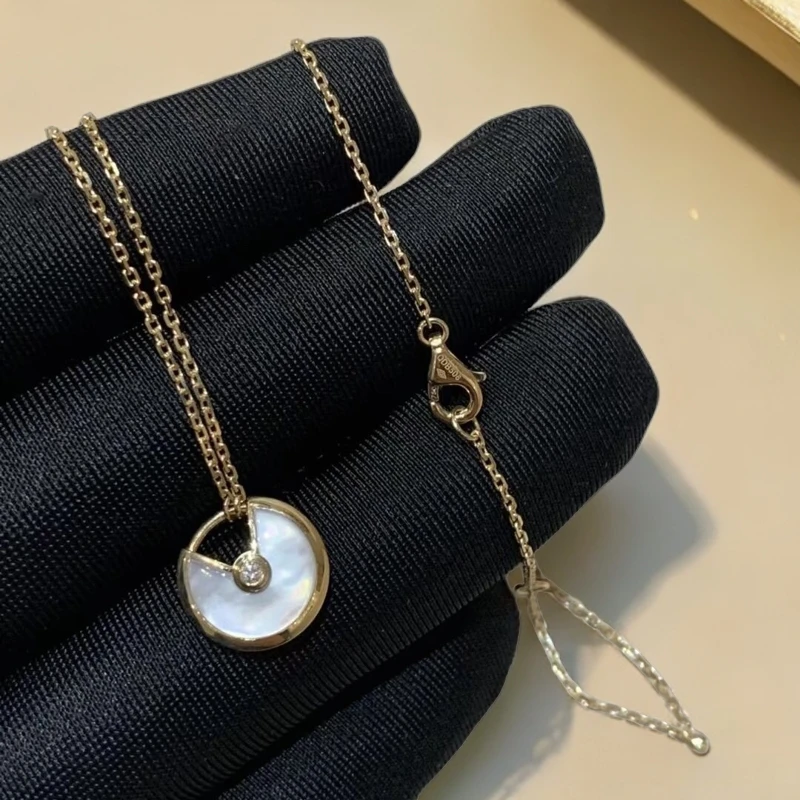 99新 Cartier/卡地亚 白贝母护身符圆环项链镶嵌坠链时尚简约