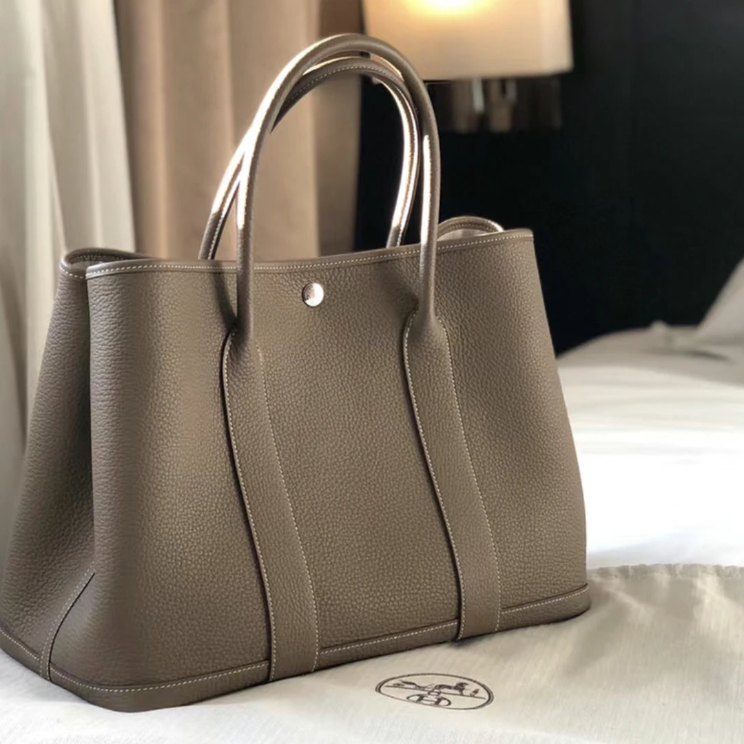 99新 Hermes/爱马仕 花园36大象灰银扣tc皮y刻手提包