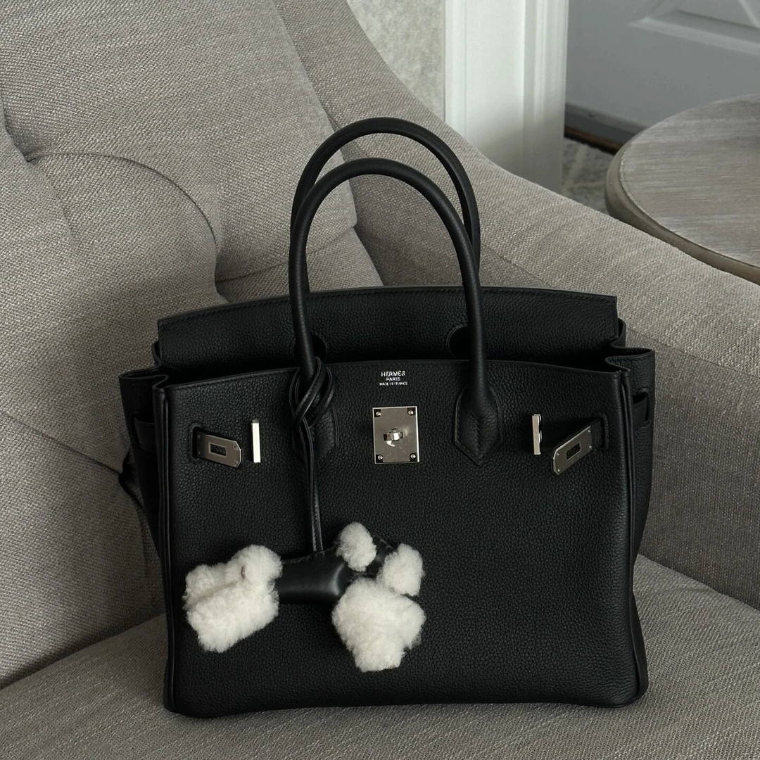 99新 Hermes/爱马仕 birkin30黑银扣togo皮b手提包