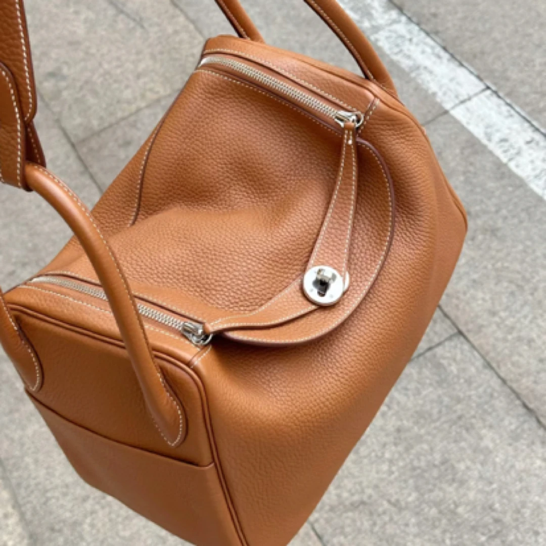 99新 Hermes/爱马仕 lindy30金棕银扣tc皮R单肩包