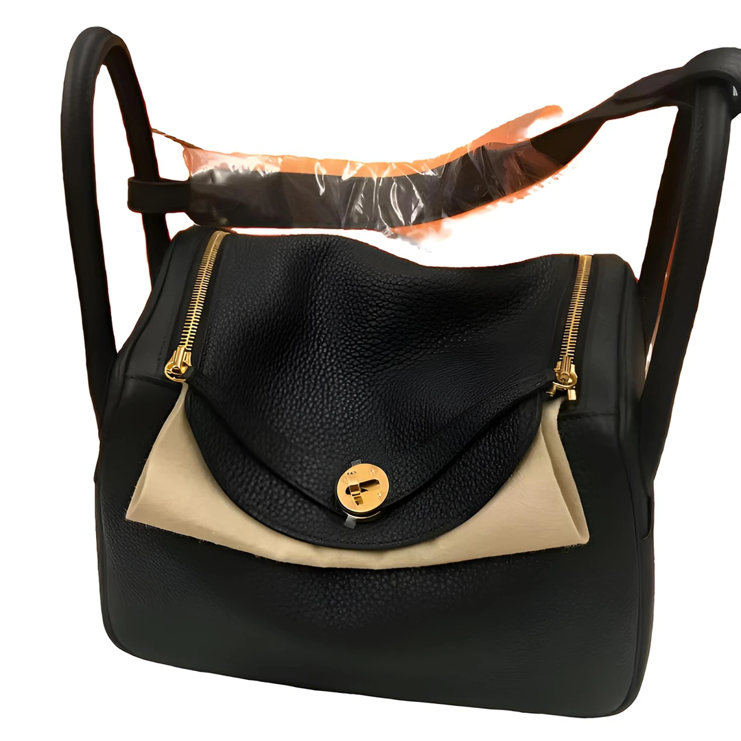 99新 Hermes/爱马仕 lindy30黑金扣tc皮D单肩包