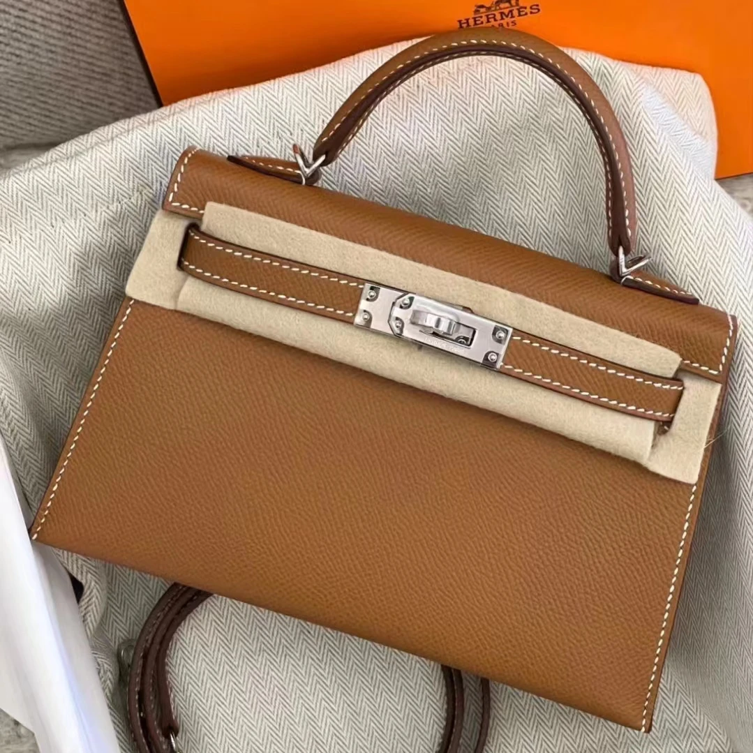 99新 Hermes/爱马仕 Kelly二代金棕银扣 Z刻单肩包
