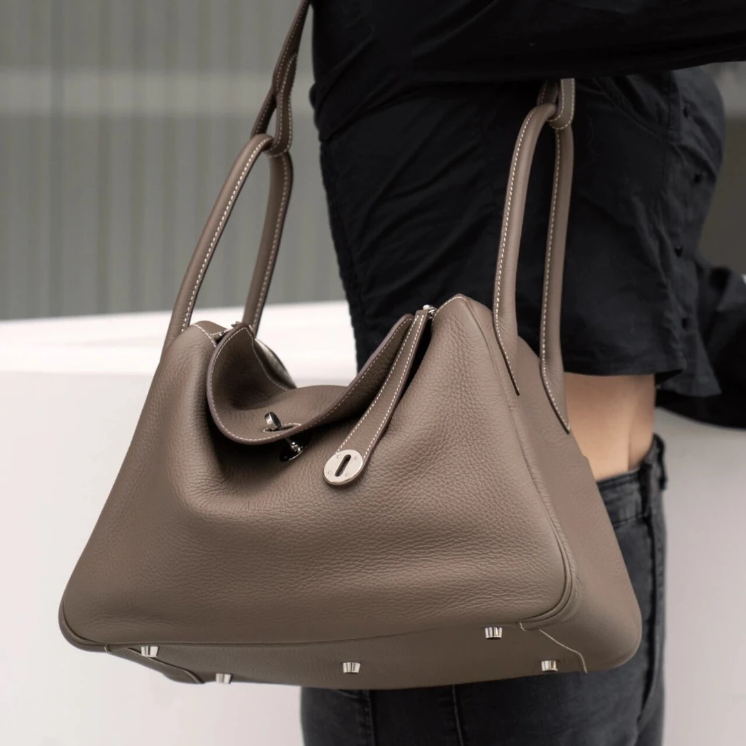 99新 Hermes/爱马仕 lindy34大象灰银扣tc皮Q单肩包