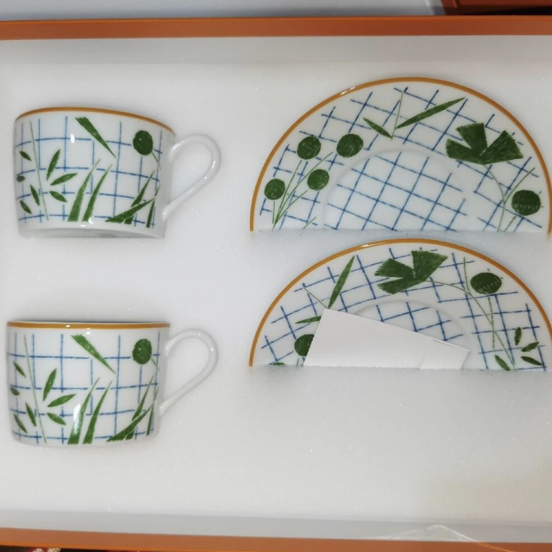 未使用 Hermes/爱马仕 爱马仕餐具绿色竹叶杯子餐盘