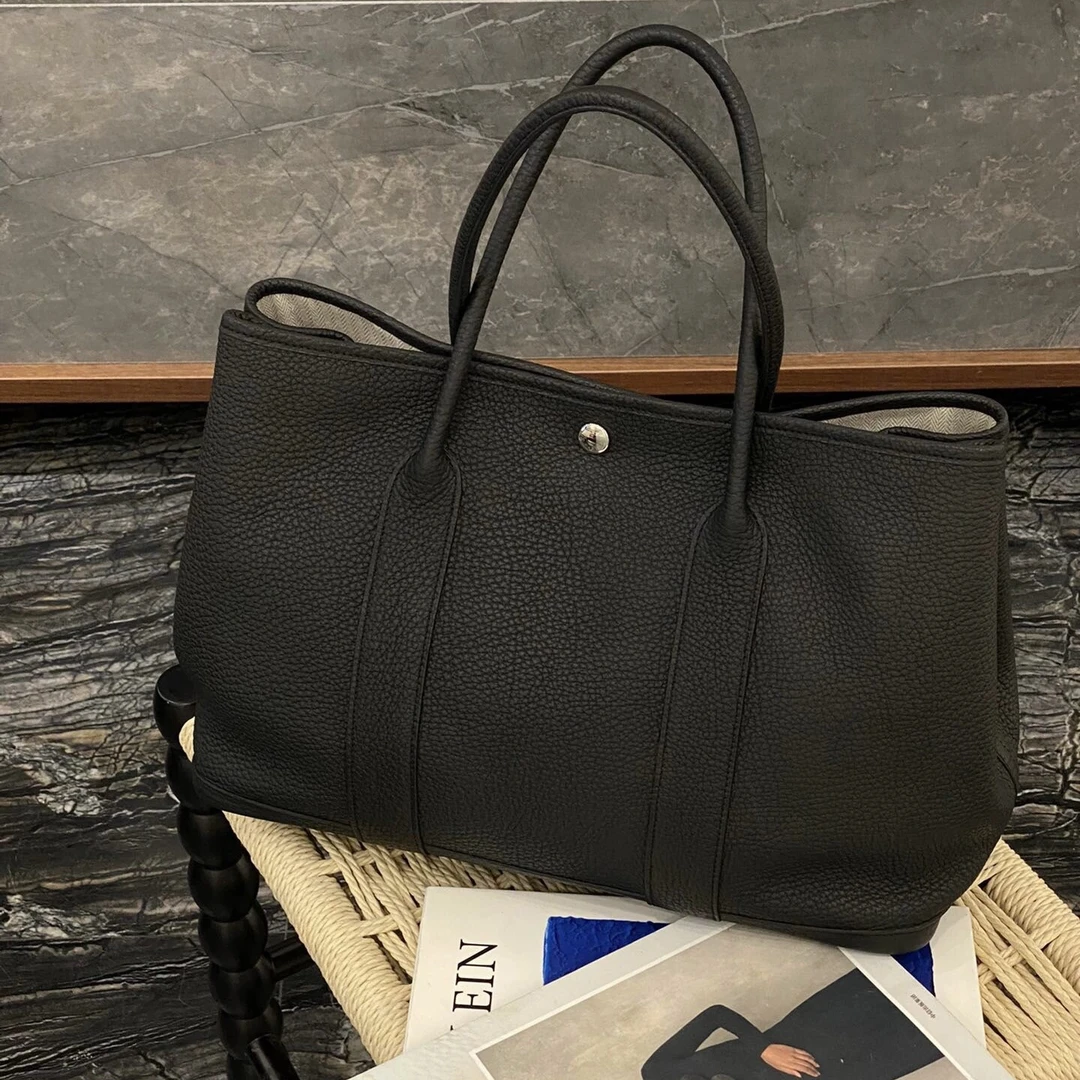 99新 Hermes/爱马仕 花园36黑银扣tc皮D刻手提包