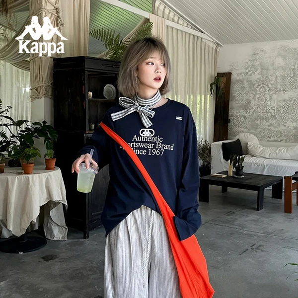 Kappa卡帕背靠背情侣复古长袖t恤男纯棉运动卫衣休闲套头衫女上衣
