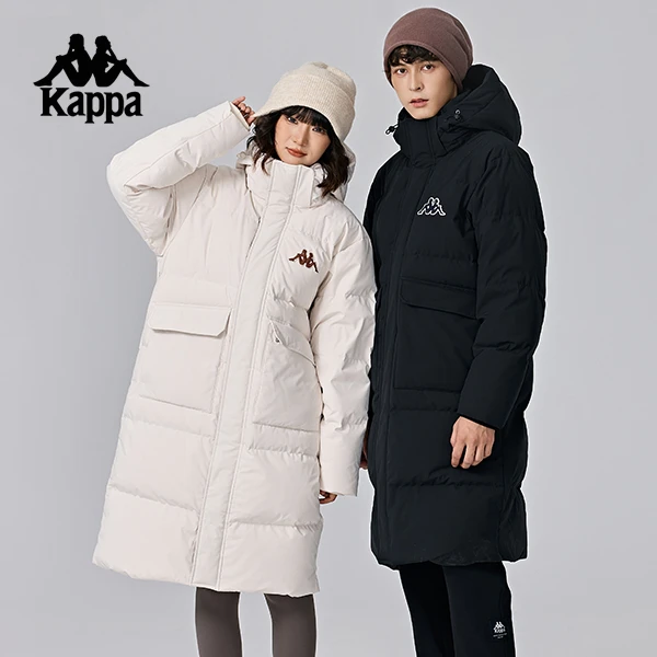 Kappa卡帕背靠背保暖羽绒服女款2024新款冬连帽长款防寒服外套男