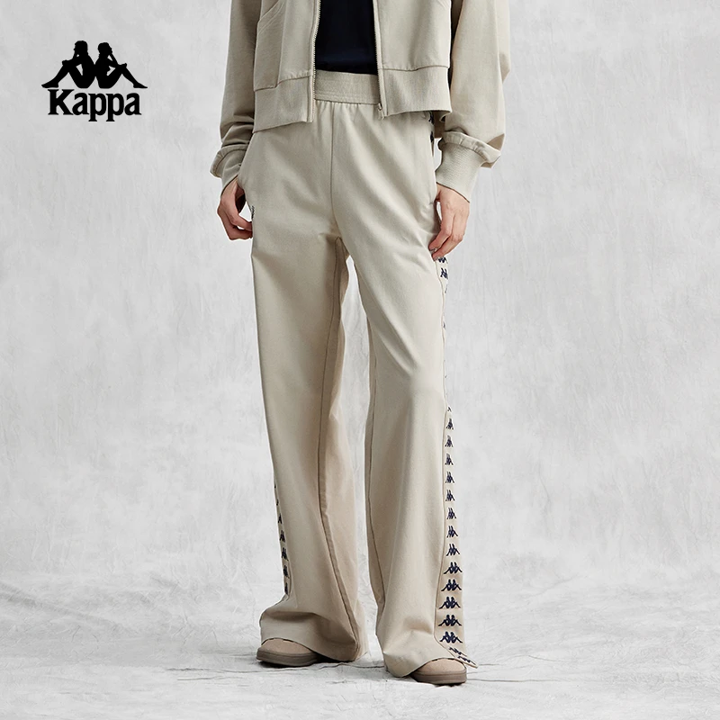 Kappa卡帕复古休闲裤2024新款女夏运动串标长裤阔腿卫裤K0E42AK21