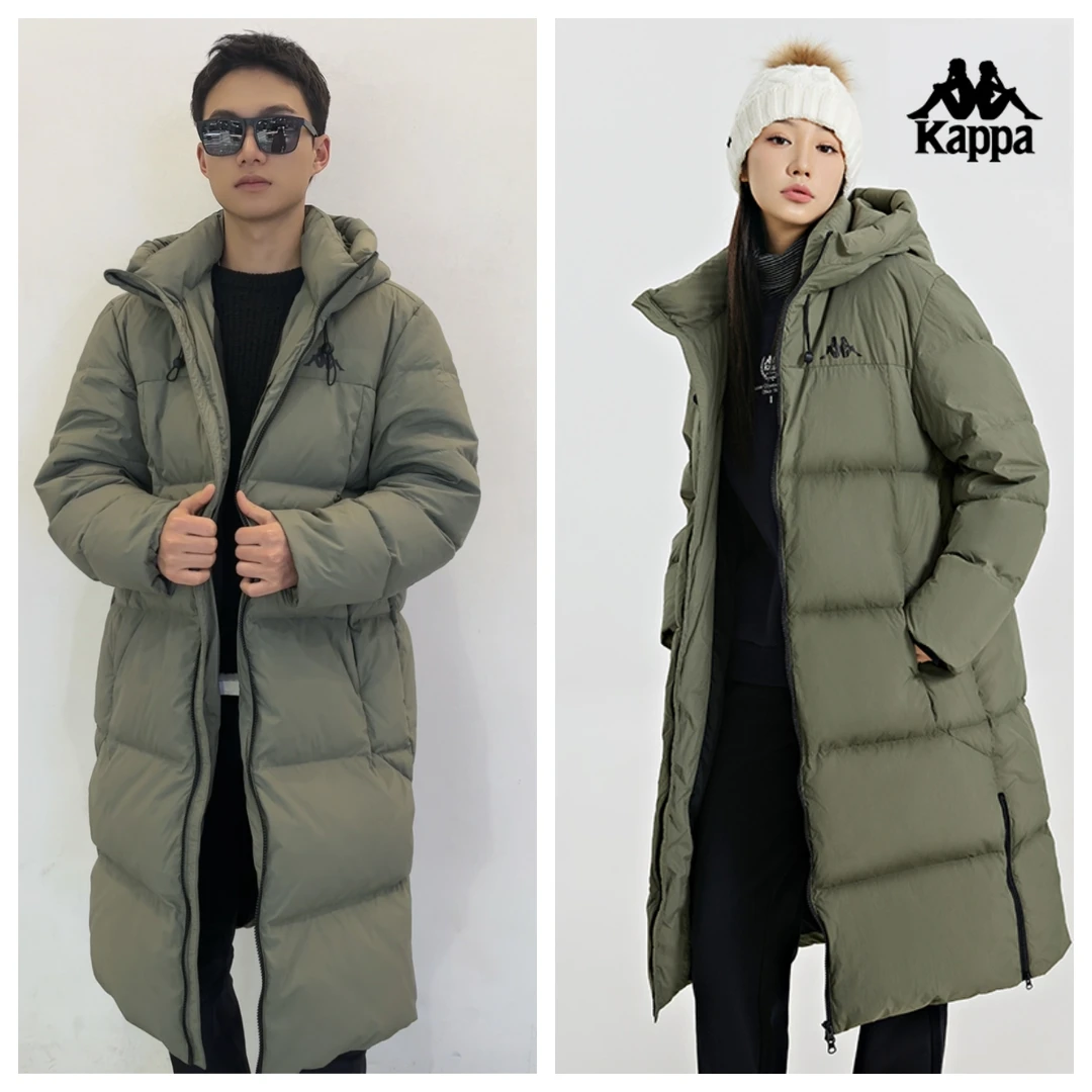 Kappa卡帕运动长款羽绒服时尚休闲连帽男情侣过膝上衣K0DZ2YY93V