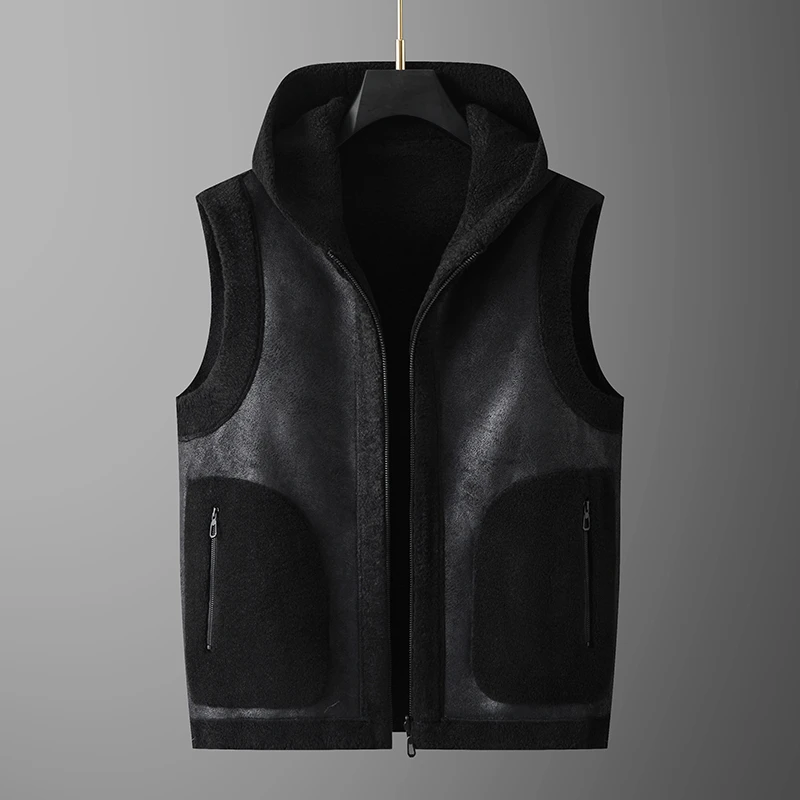 【建平轻熟潮流推荐】大码男士秋冬季新款帅气潮流颗粒绒双面穿马甲