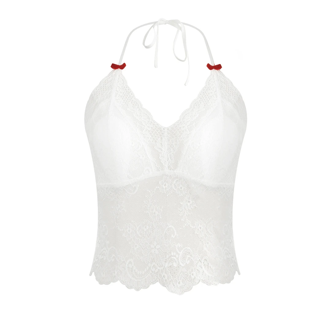 红人上新 纯欲感 蝴蝶结小心机精致蕾丝挂脖纯色修身型内衣内搭女