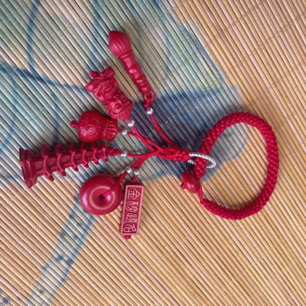 含辰砂工艺品2404070009 HN 朱砂宝宝六福随身挂件1号