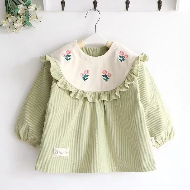 宝宝GG荷叶边罩衣外穿洋气围衣冬季防水防脏儿童吃饭围兜婴儿围裙