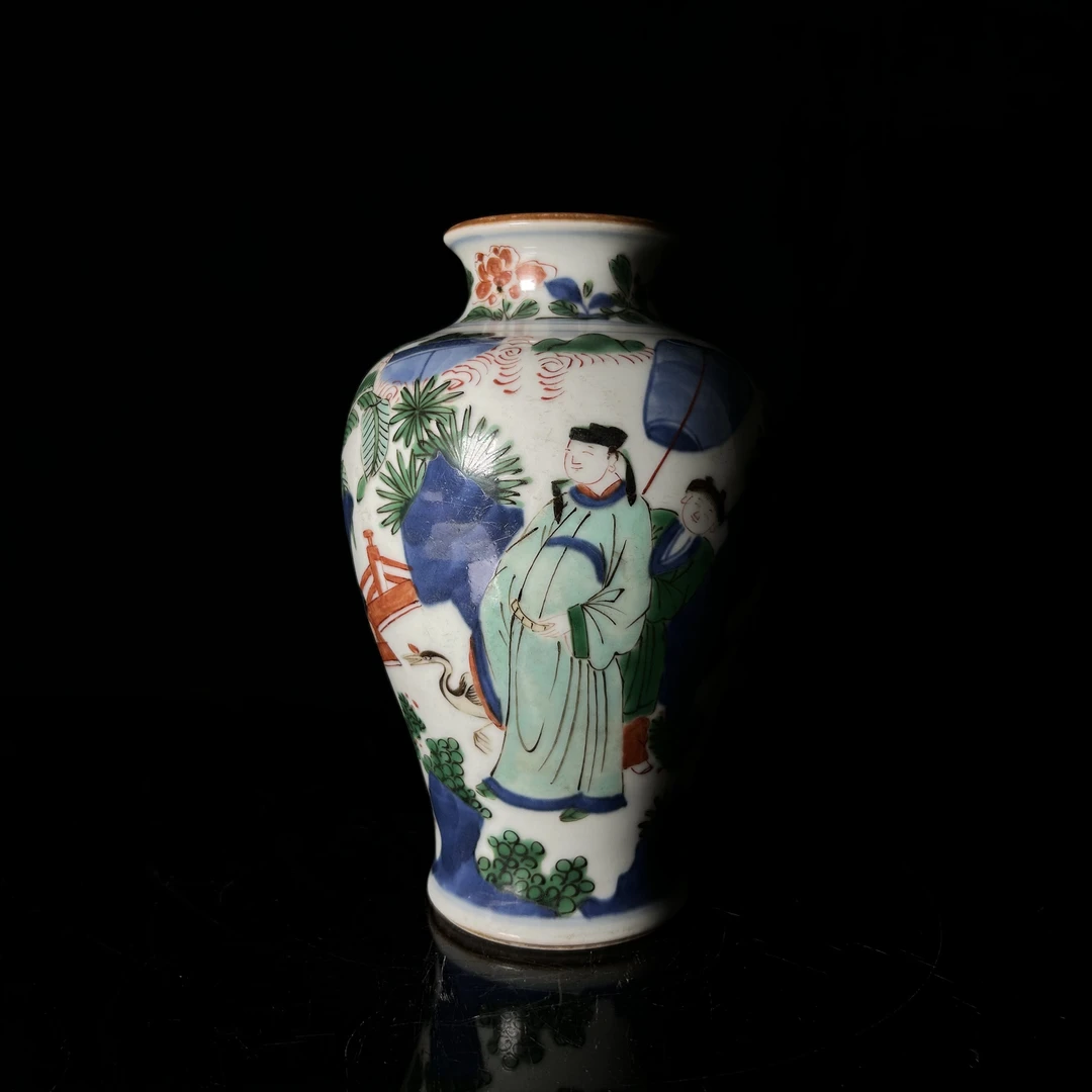 清早期 青花加彩高士图梅瓶02532