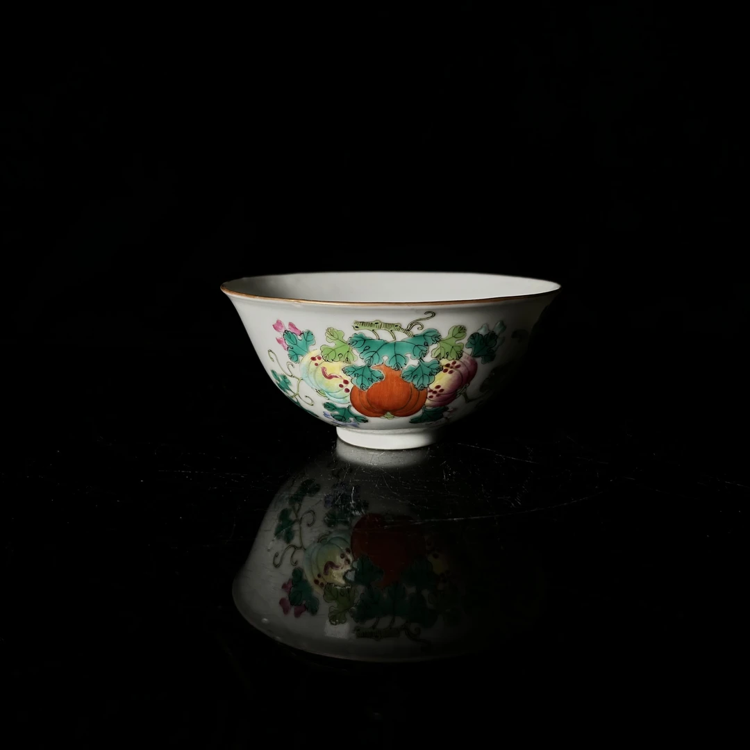清晚期 粉彩花果纹茶圆02550