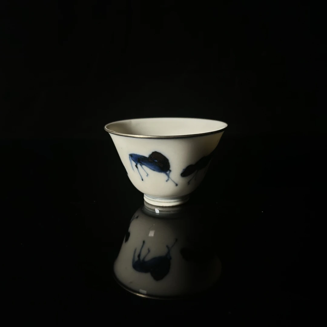 明晚期 青花五骏图仰钟杯02637