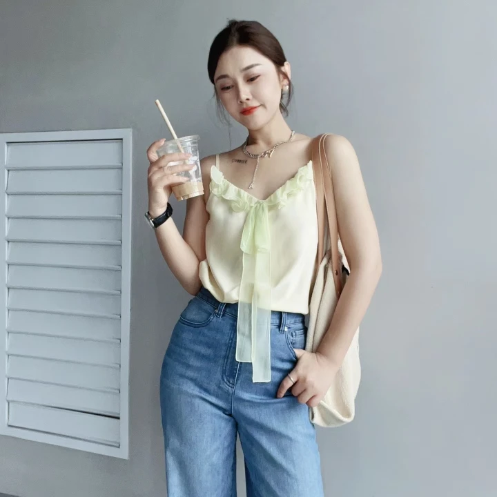 女装黄色蕾丝桑蚕丝吊带5300852-3776