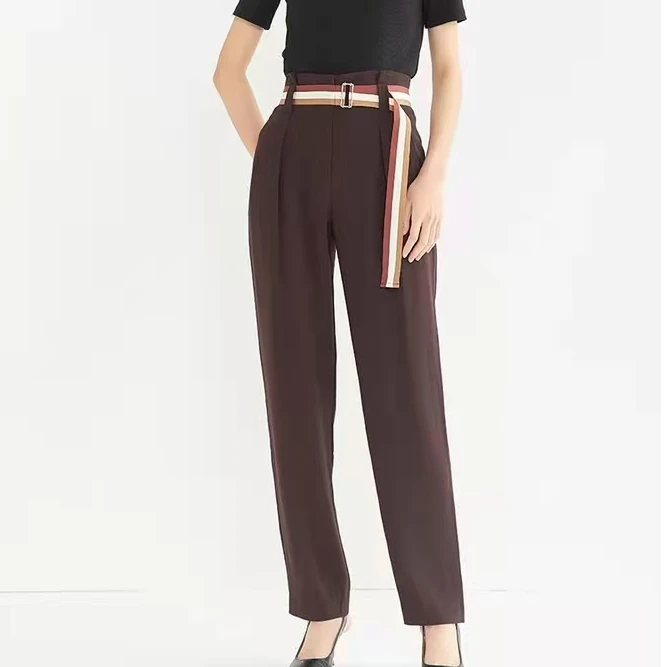 女装咖色高腰烟管休闲裤1100203-3023