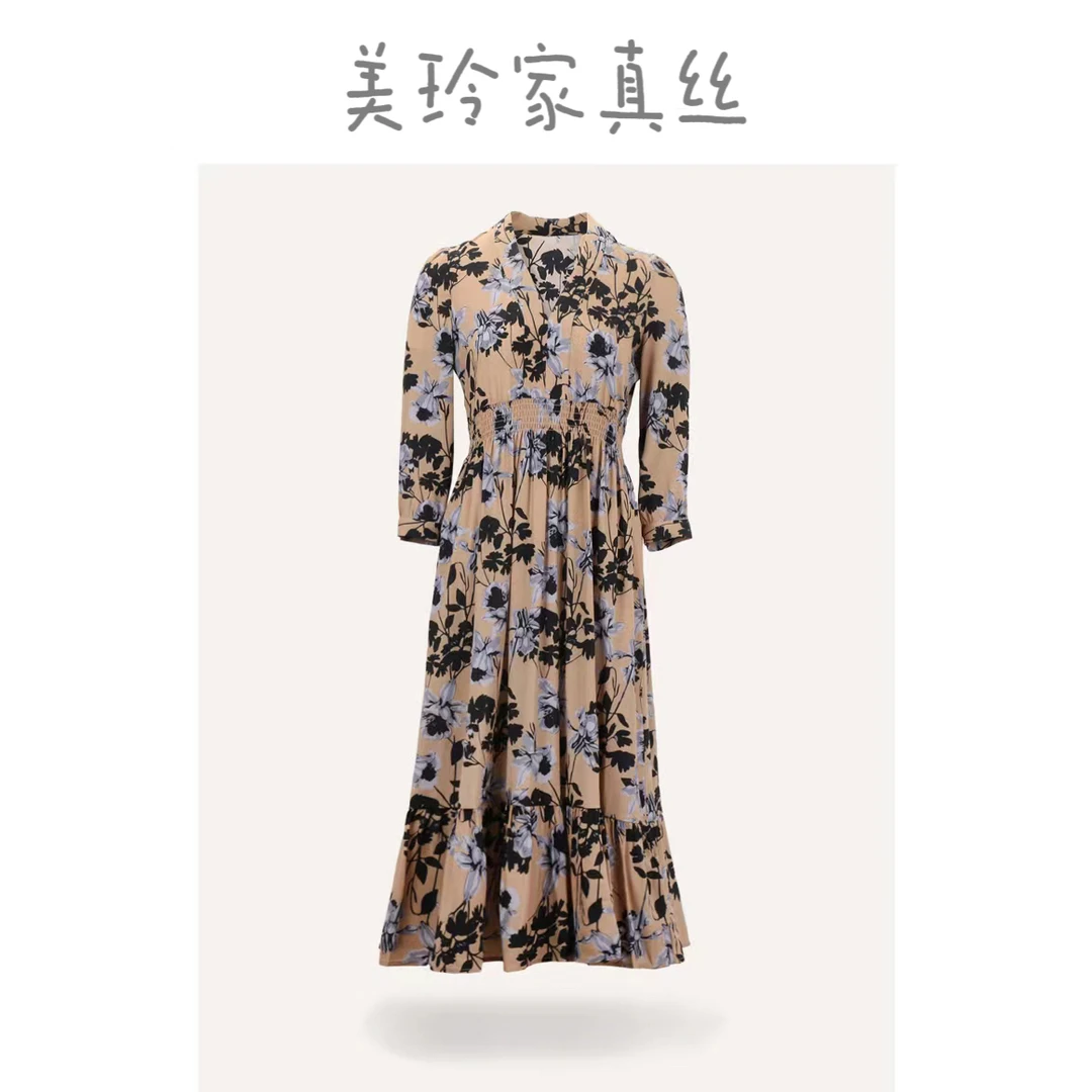 美玲家【桑蚕丝弹力双绉大牌风舒适透气女装连衣裙】79L24101