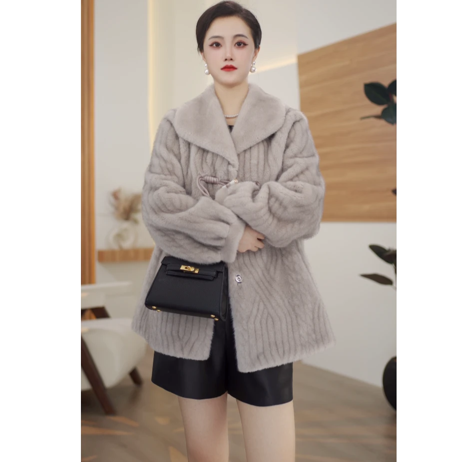 貂绒大衣2024新款新中式短款外套冬装中长款外套大衣女装