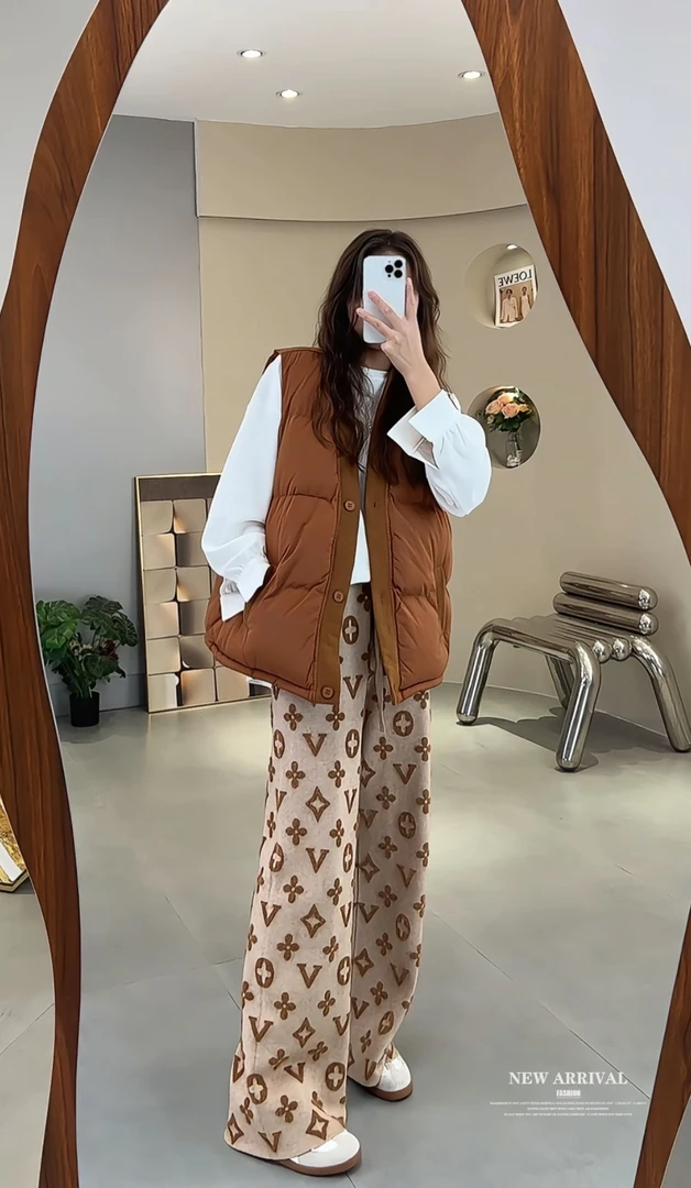 2025新款季女休闲裤子简约百搭显瘦裤松紧腰长裤时尚直筒裤提花