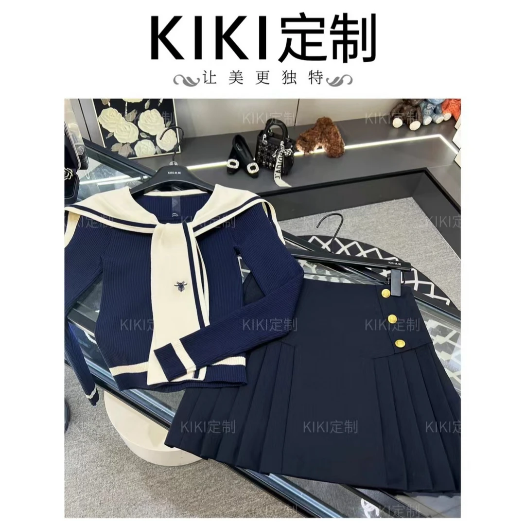 A【海风女孩】2024百搭时尚秋季针织上衣设计师款+短裙套装2件套