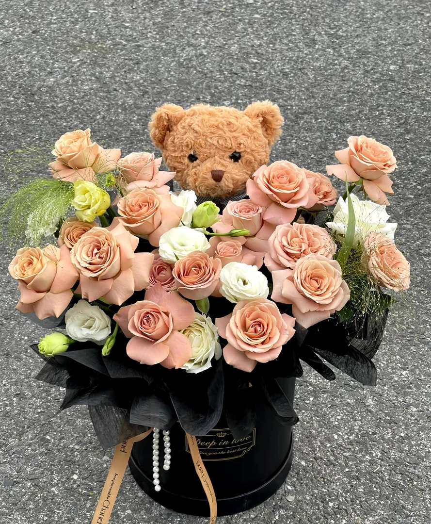 《温柔与你》21朵卡布奇诺小熊抱抱桶