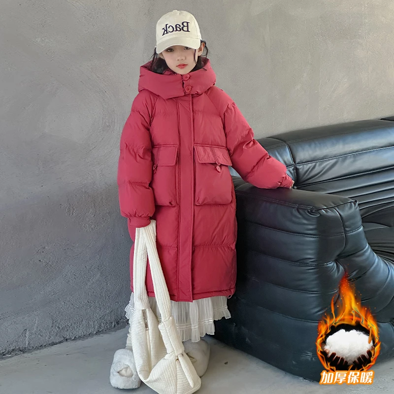 女童羽绒服冬装2025新款女大童过膝长款棉服儿童冬季加厚新年外套