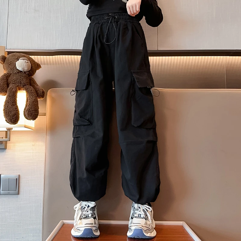 女童工装裤儿童春秋休闲裤运动男童洋气宽松中大童韩版秋季