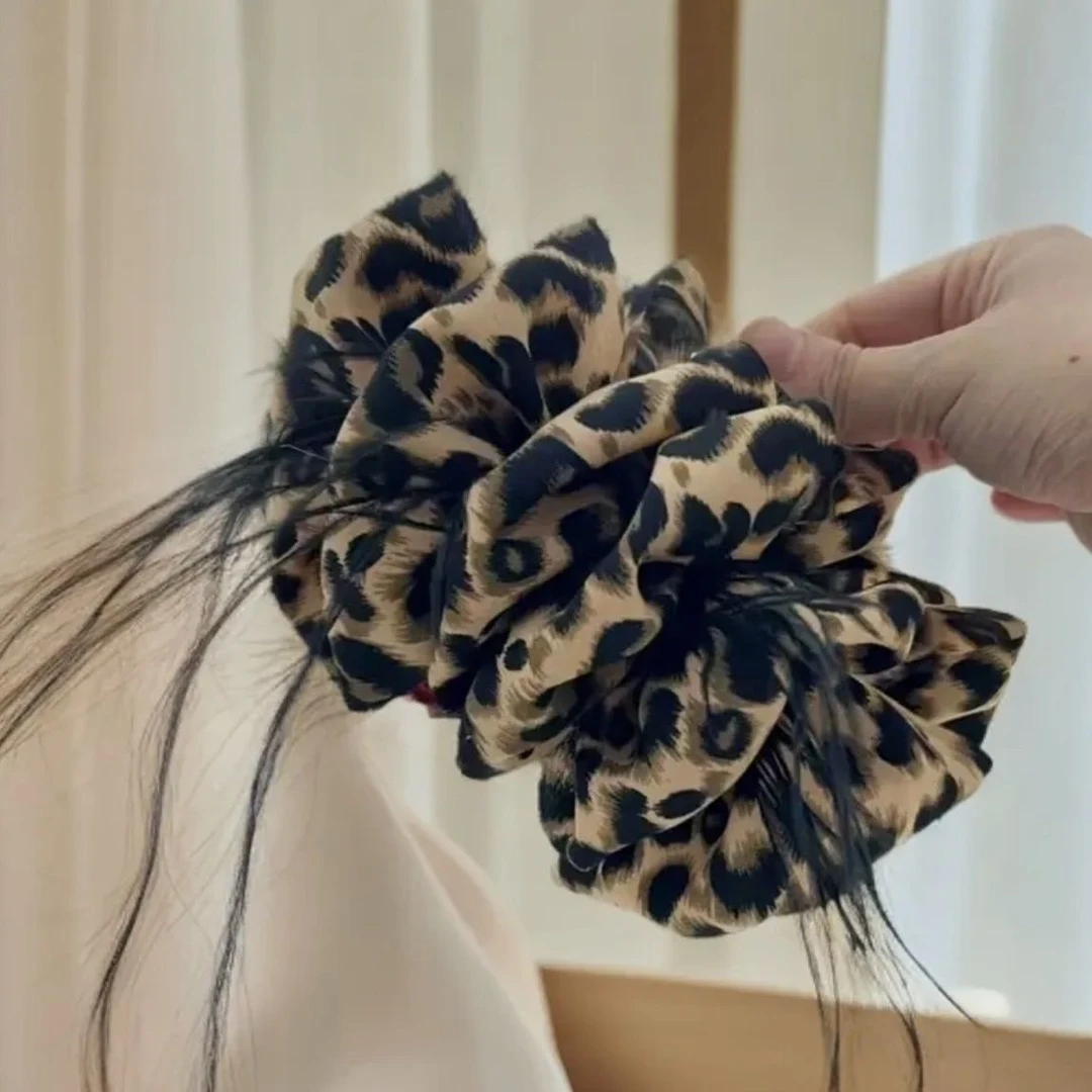 优雅气质名媛小豹纹蝴蝶结云朵泡泡抓夹ins风洋气公主轻奢法式