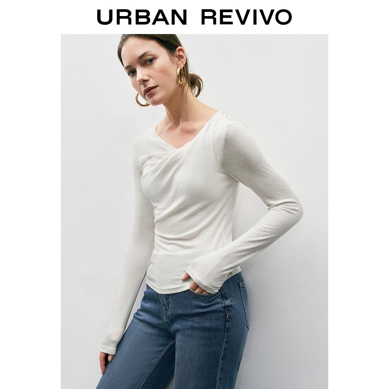 UR女装时髦不规则设计感褶皱长袖T恤UWH440112