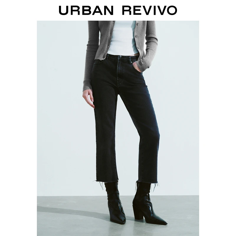 UR2024秋季修身九分直筒牛仔裤女新款高腰显瘦百搭长裤UWM840044