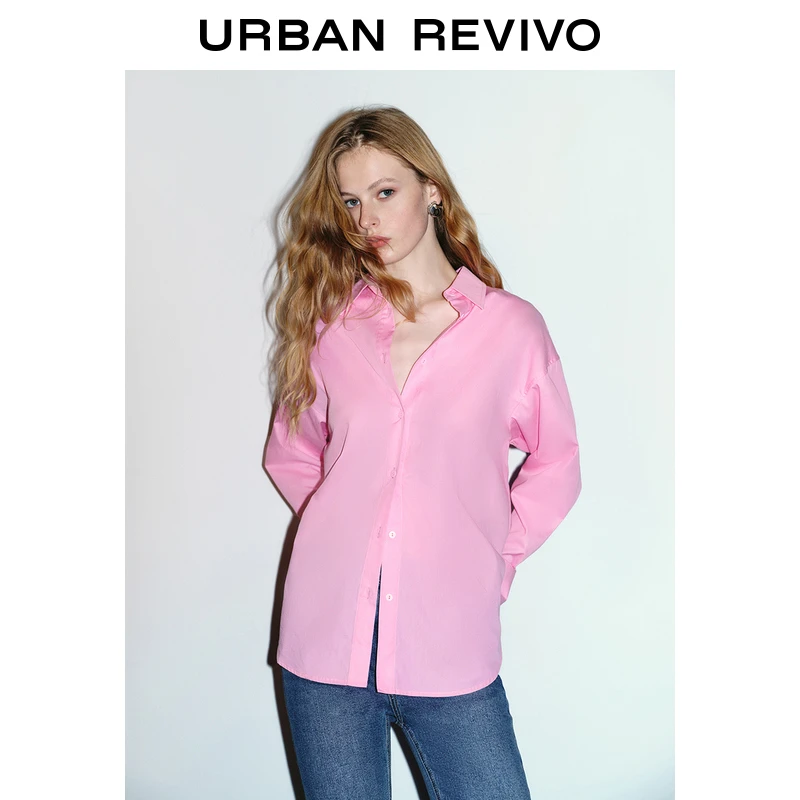 UR夏季休闲白色衬衣女时尚纯色上衣宽松小众尤莱特衬衫UWU230012